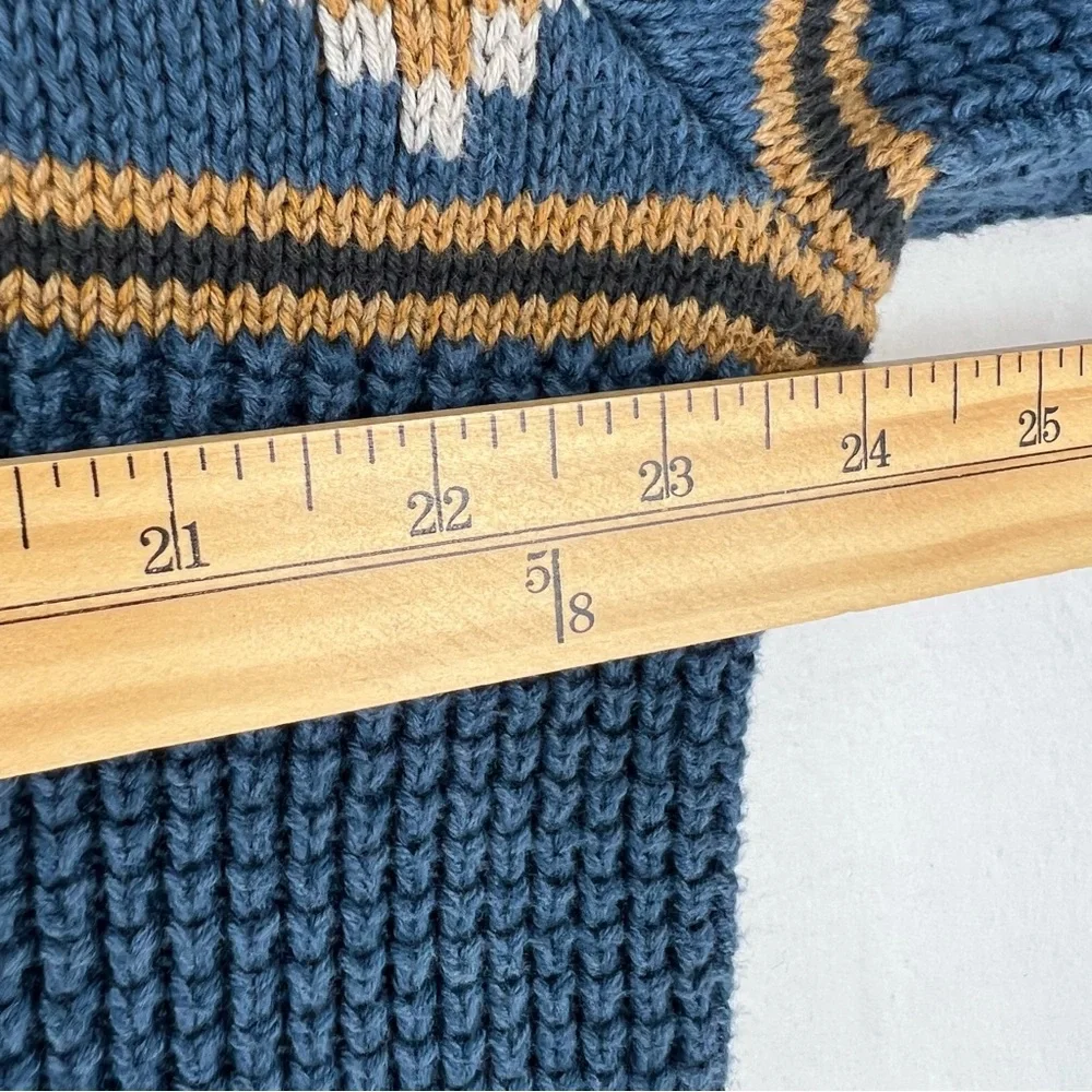 Vintage LL Bean Sweater Fair Isle Waffle 1/4 Zip Pullover Blue Cotton XL Y2K